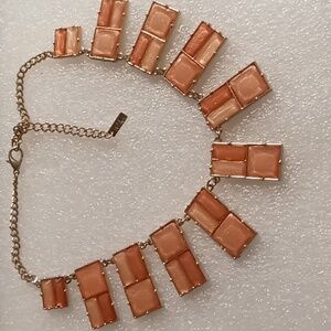 Mikarose Gold ,Peach & Coral Modern Statment Necklace. 16 +4 In. Long
